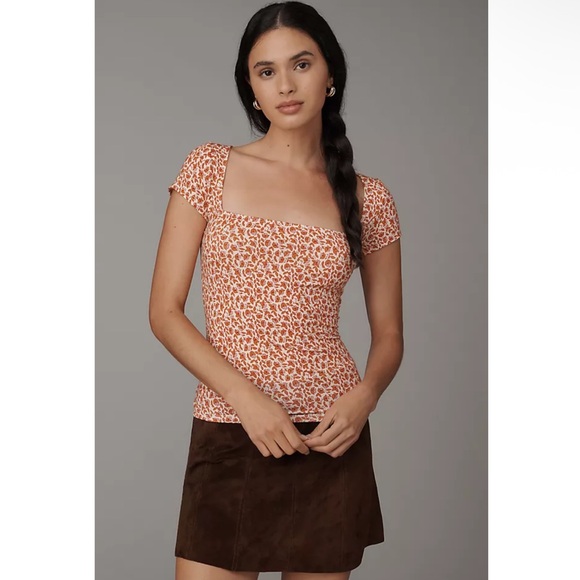 Reformation Tops - NWT Reformation Bardot Square Neck Knit Anthropologie Top in Mulberry Floral S